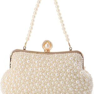 Women Pearl Evening Handbags Noble Crystal Beaded Clutch Purse for Wedding Brida